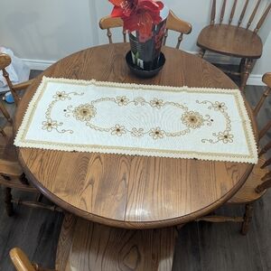 Elegant Cream and Brown Table Runner Vintage. Handmade. Woven Linen Like Fabric.